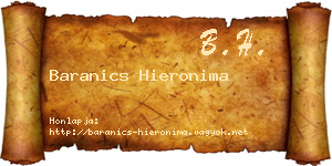 Baranics Hieronima névjegykártya